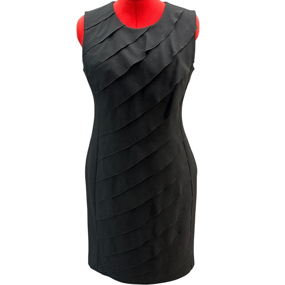 Calvin Klein Black Layered Sleeveless Zip Back Sheath Dress Women 10